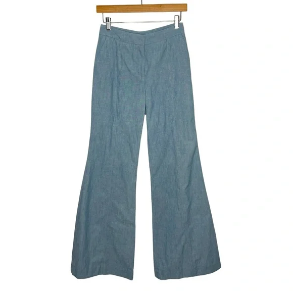 Hellessy | Wide Leg Flare Pants in Vintage Blue Chambray 4 - Picture 5 of 8